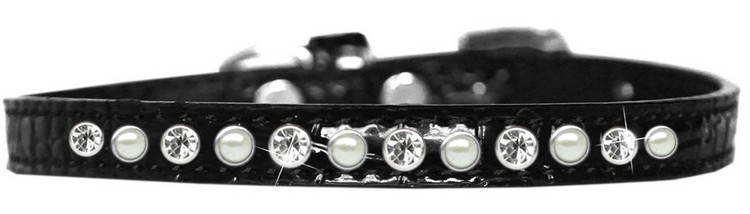 Pearl and Clear Jewel Croc Dog Collar Black Size 14